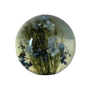 Hafod Grange Paperweight 2006 Real Dried Blue Flowers Resin Sphere Great Britain